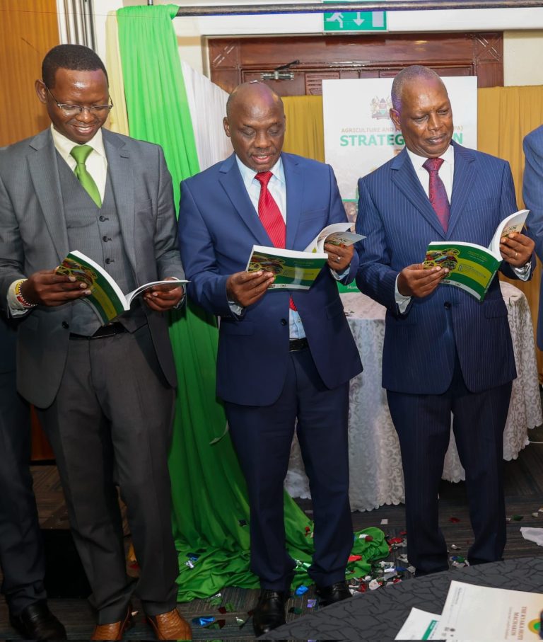 Cabinet Secretary Agriculture and Livestock Dr Andrew Karanja alongside PS Dr. Paul Rono during the launch of AFA strategic plan