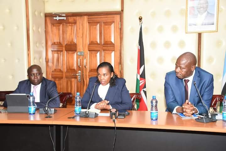 Cabinet Secretary Margaret Ndung’u with Principal Secretaries Edward Kisiang'ani and John Tanui