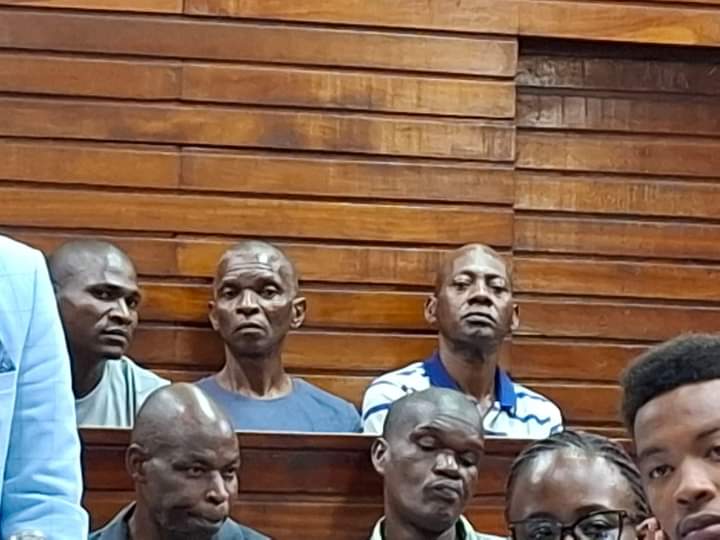 Controversial preacher Paul Mackenzie with some of his co-accused during the hearing of their case.