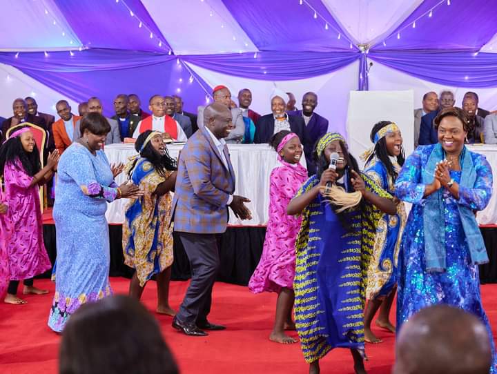 Deputy President Rigathi Gachagua, his spouse Pastor Dorcas, Njoro MP Charity Kathambi among other leaders join dancers during the launch of Kathambi Chepkwony Foundation on Saturday.