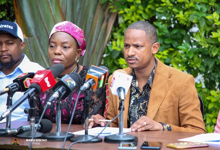 Embakasi East MP Babu Owino addressing the media on August 16, 2024.