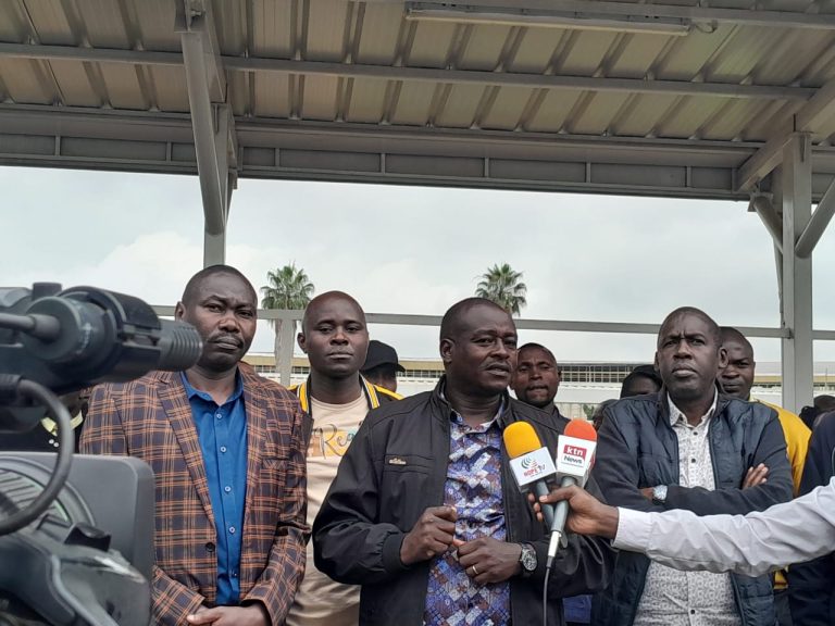 From Right, KAWI Secretary General Moss Ndiema, Secretary General Moss Ndiema, Union Official Robert Lichoro and Union Chairperson Walter Ongeri