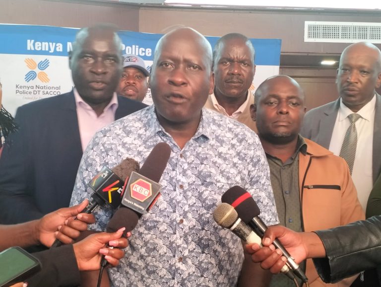 Mr David Mategwa, Chairman of Kenya National Police DT Sacco speaking to the Media during the event