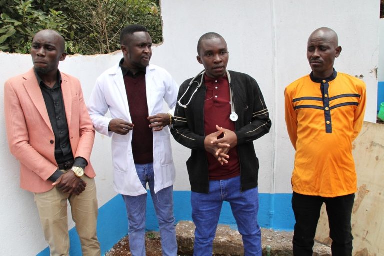 Mr. Antony Mbaya Muriira, founder and director of Keylife Medical Center (Second from right) speaks at media outside the facility