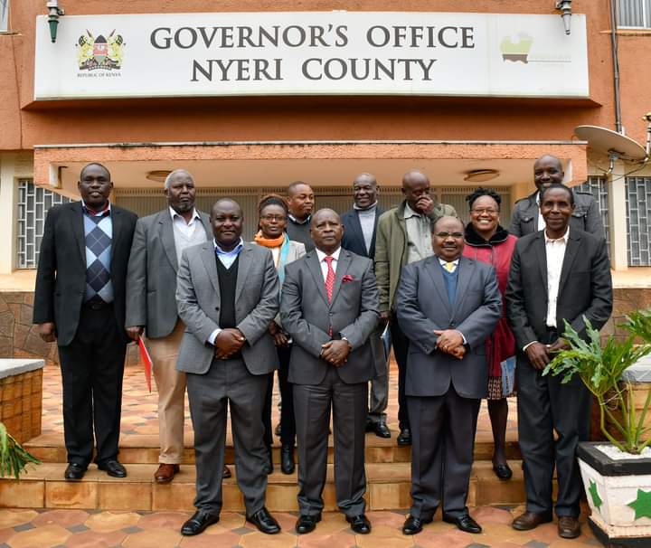 Nyeri County government officials with ASK team in Nyeri on Friday.