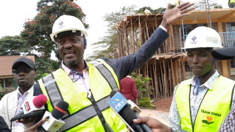 Nyeri Town constituency MP Duncan Maina Mathenge briefing journalists at Nyamachaki primary school yesterday.