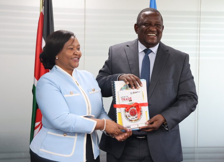 Outgoing Tourism and Wildlife Cabinet Secretary Rebecca Miano handing over reigns of office to the incoming Investments, Trade and Industry Cabinet Secretary Salim Mvurya
