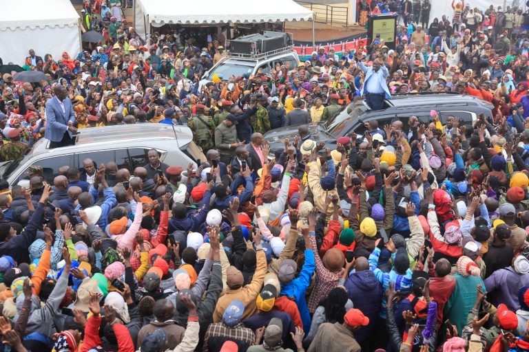 President William Ruto and his deputy Rigathi Gachagua at Kiria-ini, Gatanga, Murang’a County