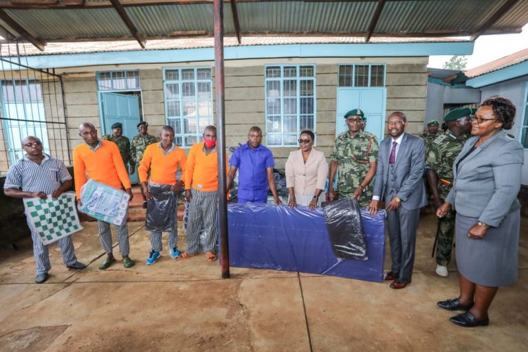 Principal Secretary in the State Department for Correctional Services, Dr. Salome Muhia Beacco and Commissioner General of Prisons Patrick Arundah and Kirinyaga County Deputy Governor David Githanda at Mwea prison