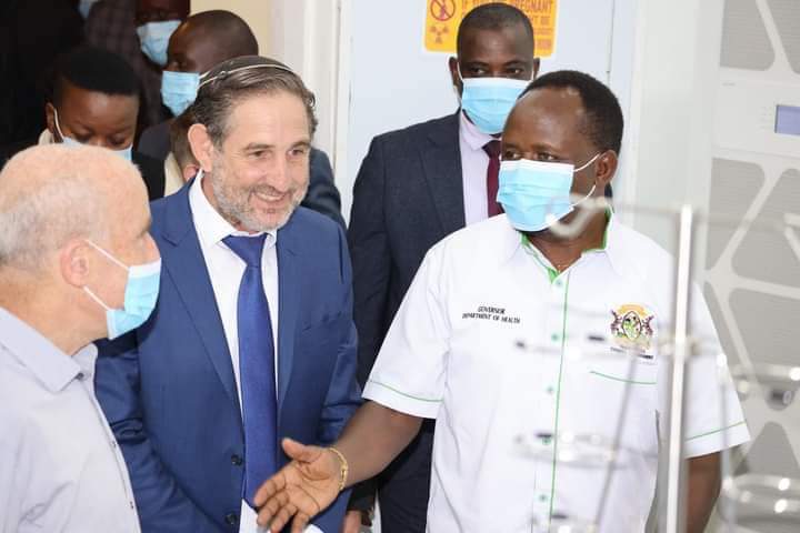 Trans Nzoia Governor George Natembeya and Israel Ambassador to Kenya Micheal Lotem with other officers during the visit.