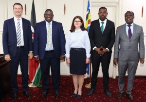 Far right, PS Industry Juma Mukhwana, Abubakar Hassan PS investment EU ambassador to Kenya Henriette Geiger and CS (MITI) Salim mvurya in picture at the MITI office