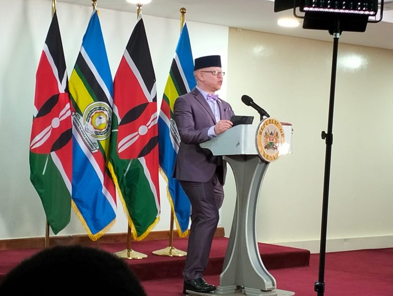In picture, Government Spokesperson Isaac Mwaura addressing Journalists at KICC