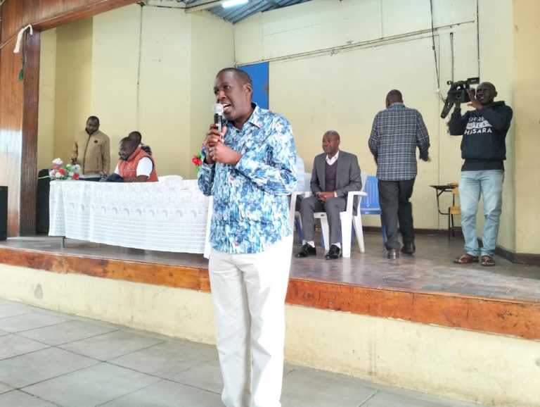 Moss Ndiema, The Secretary General of the Kenya Aviation Workers Union (KAWU) addressing the media and the Union workers