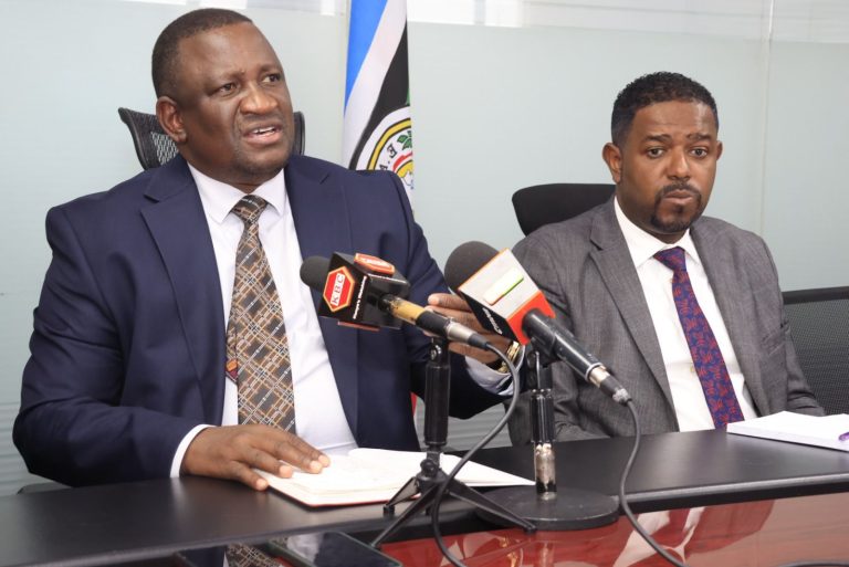 Trade and Investments Cabinet Secretary Salim Mvurya and Principal Secretary for Investment Abubakar Hassan Abubakar addressing the media on the compensation of Dongo Kundu Project Affected Persons