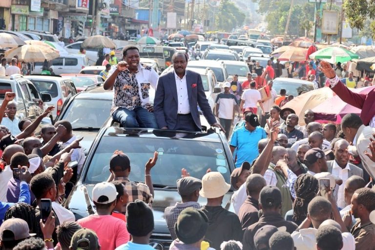 Wiper Party leader Kalonzo Musyoka with Eugene Wamalwa DAP Kenya party Leader in Kiambu town on Sunday evening.