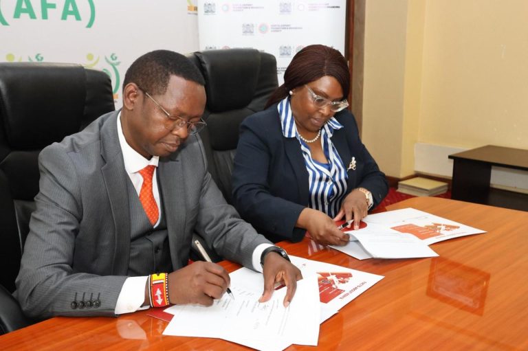 AFA Director General Dr. Bruno Linyiru with KEPROBA CEO Floice Mukabana after inking the deal