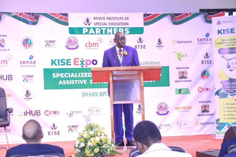 Basic Education PS Dr. Belio Kipsang opening the Kenya Institute of Special Education Expo