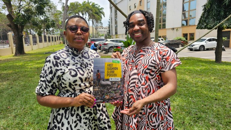 Hellen Dena, Greenpeace Africa's Pan-African Plastics Lead and The report author, Sam Quashie-Idun.