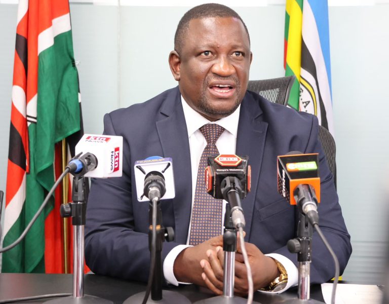 Ministry of Investment and Trade CS Salim Mvurya addressing the media at his office on Thursday