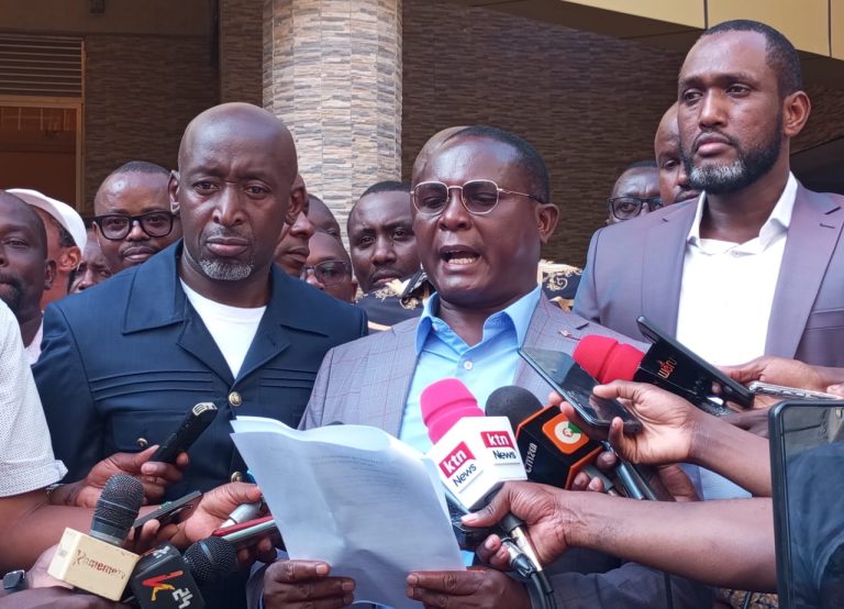 Mutithi Ward MCA who is also Deputy Speaker of Kirinyaga county assembly Njinaro Njamumo reading a Press Statement