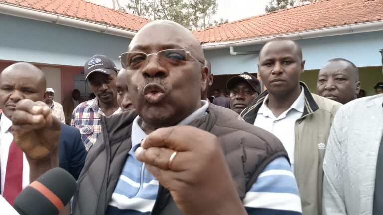 Othaya MP Wambugu Wainaina addressing the media at his Constituency office