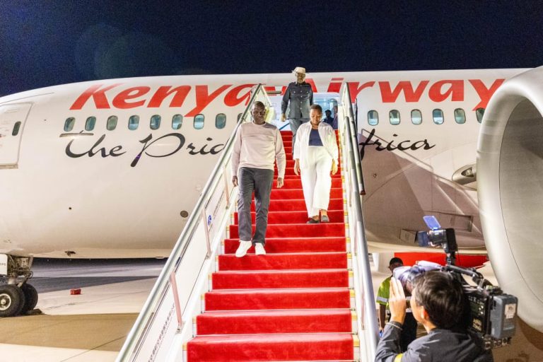 President William Ruto, First Lady Mama Rachel and ODM leader Raila Odinga arriving in Beijing, China yesterday