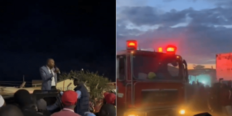 Screengrab of A fire Engine and Lawyer Morara Kebaso addressing a rally.