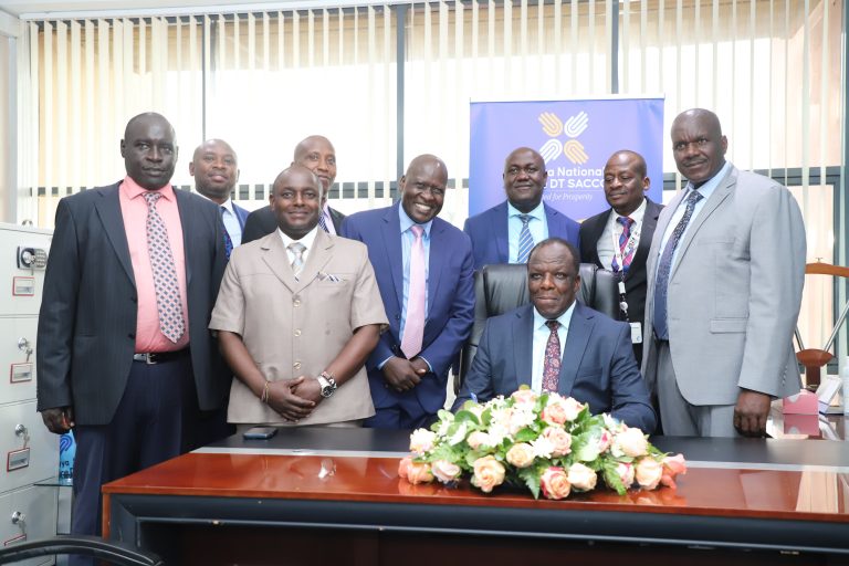 The Kenya National Police DT SACCO leadership with the Cabinet Secretary for Cooperatives and Micro, Small, and Medium Enterprises (MSMEs) Development, Wycliffe Oparanya
