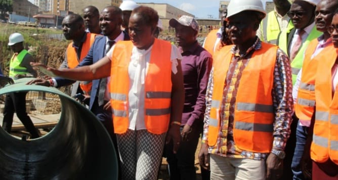 Cabinet Secretary Alice Wahome with Uasin Gishu County governor Jonathan Bii and other officials during the launching exercise