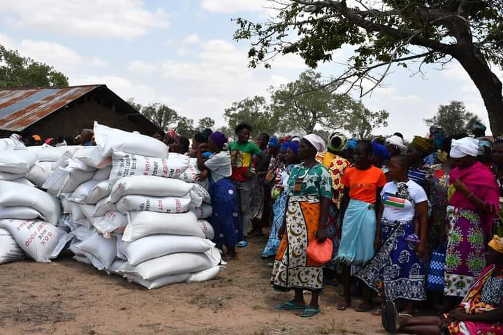 Government relief food awaiting distribution to residents during the launch of the Drought Response Interventions initiative at Mryachakwe village.