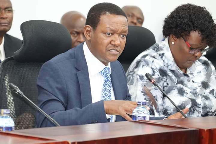 Labour Cabinet Secretary Dr Alfred Mutua when he appeared before the committee yesterday.