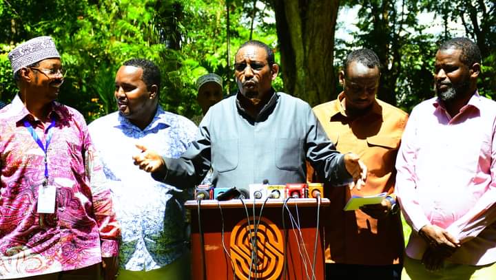 North-Eastern Parliamentary Group leaders addressing journalists after their meeting in Mombasa.