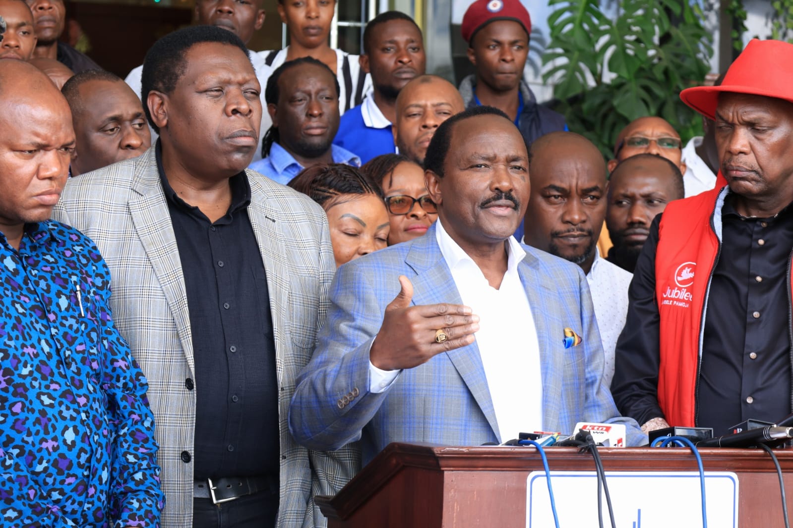 Wiper party leader Kalonzo Musyoka addressing the media at a hotel in Nairobi.