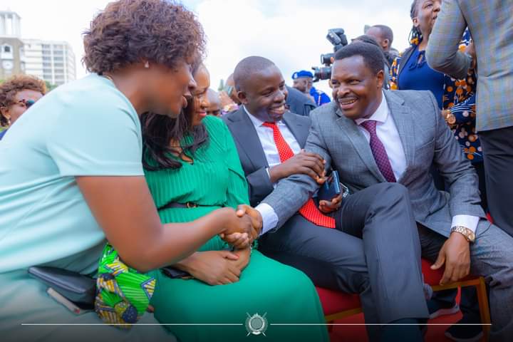 From left; Governors Cecily Mbarire, Susan Kihika, Stephen Sang, and Muthomi Njuki during the swearing in ceremony of Prof. Kitthure Kindiki