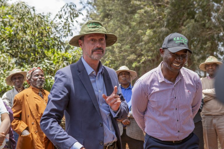 Kakuzi Managing Director Chris Flowers (left), and Executive Head Corporate Affairs Mr. Simon Odhiambo during a previous event at the Kakuzi farm in Makuyu, Murang'a County