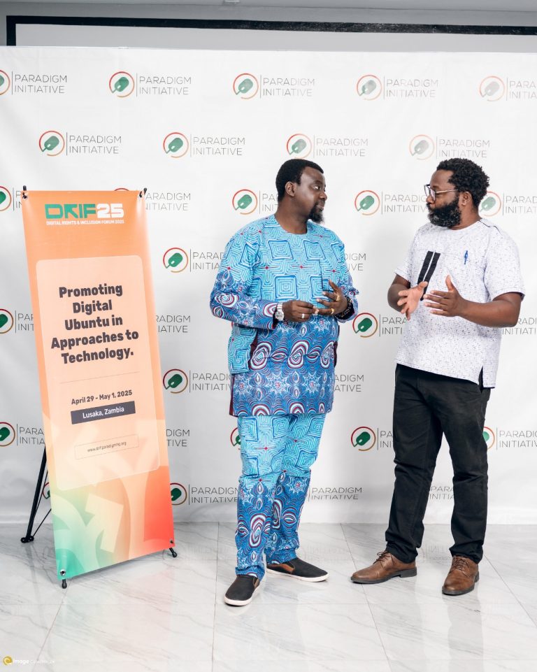 (Left) 'Gbenga Sesan, Executive Director, Paradigm Initiative together with (Right) Richard Mulonga, Chief Executive Officer, Bloggers of Zambia.