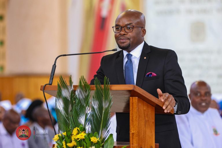 PS Raymond Omollo issuing his address in a Thanksgiving service at the Holy Family Basilica