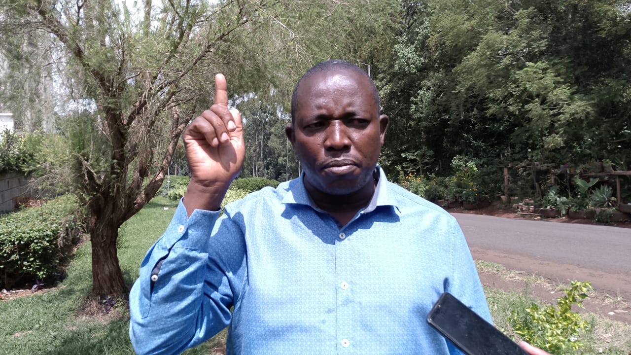 Apostle Peter Gitahi of the Royal Priesthood Church addressing the media in Nyeri town.