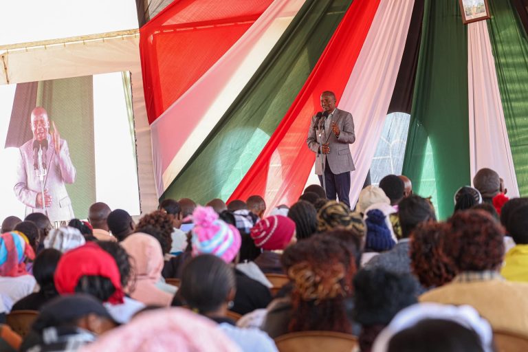 Deputy President Prof Kithure Kindiki addressing residents of Kieni West subcounty in Kieni Constituency at Kiawara township on Friday.
