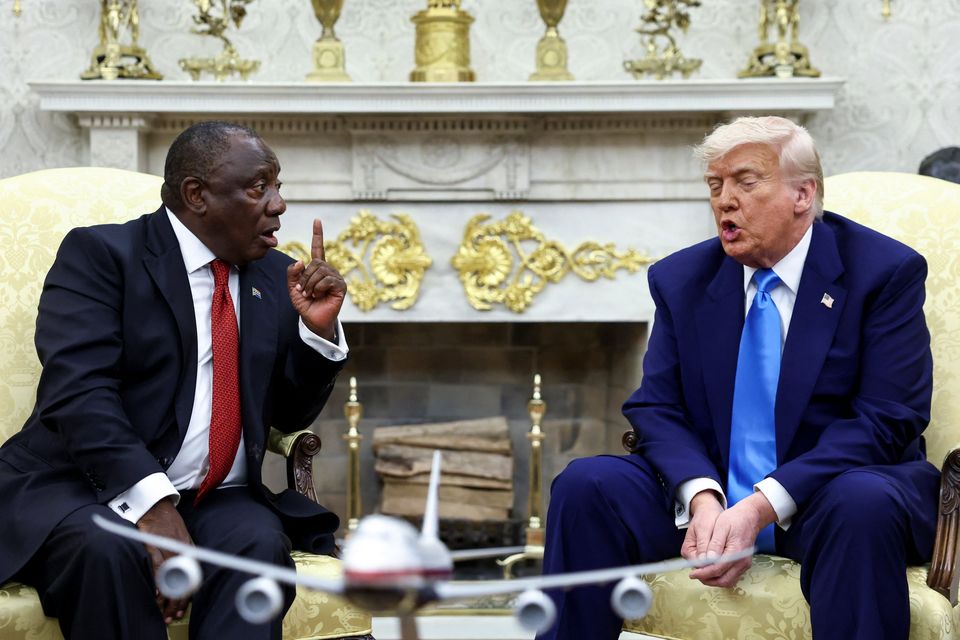 Donald Trump ambushing South African President Cyril Ramaphosa in the Oval Office.