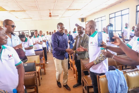 Kiharu MP Ndindi Nyoro arriving at Mothers Union in Murang'a town hall where he met constituency bursary fund.