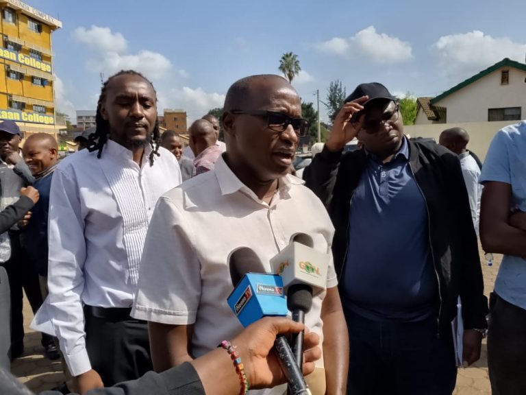 Mukurwe-ini MP John Kaguchia addressing the media in Nyeri town during the public participation on Finance Bill 2025.