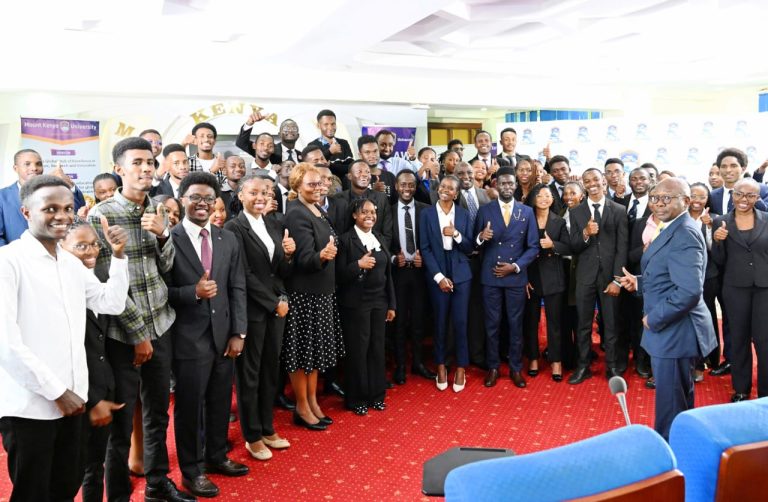 Prof. Githu Muigai Arbitration and Public International Law Expert addressing hundreds of Mount Kenya University law school students at Thika main campus.