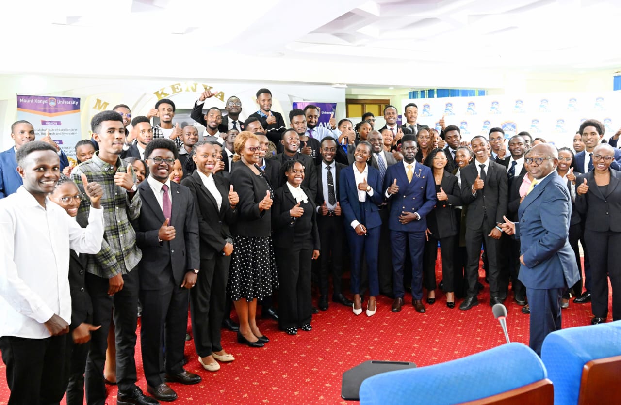 Prof. Githu Muigai Arbitration and Public International Law Expert addressing hundreds of Mount Kenya University law school students at Thika main campus.