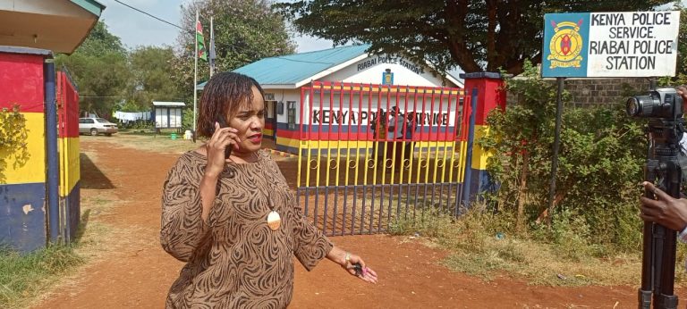 Alice Wamuhu former Nominated MCA at the Riabai Police station in Kiambu town where she recorded statement.