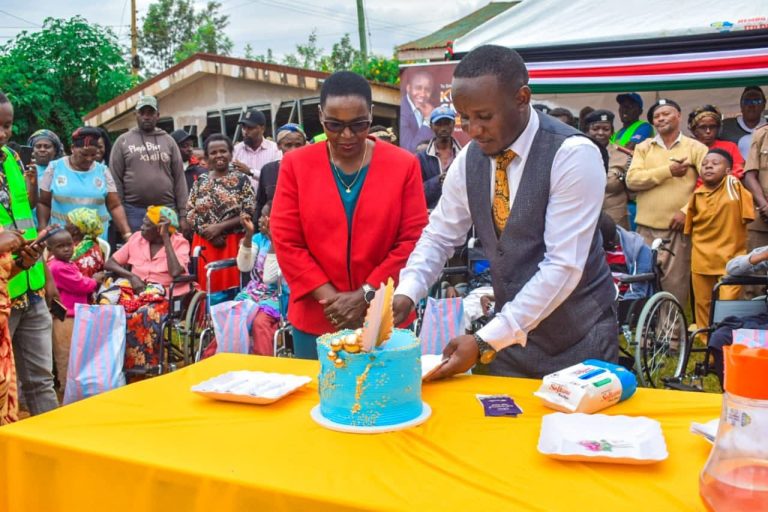 Correctional Services Principal Secretary Dr Salome Beacco and Kiamwangi ward MCA Kung'u Smart during an event in aid of the disabled in Gatundu South, Kiambu County.
