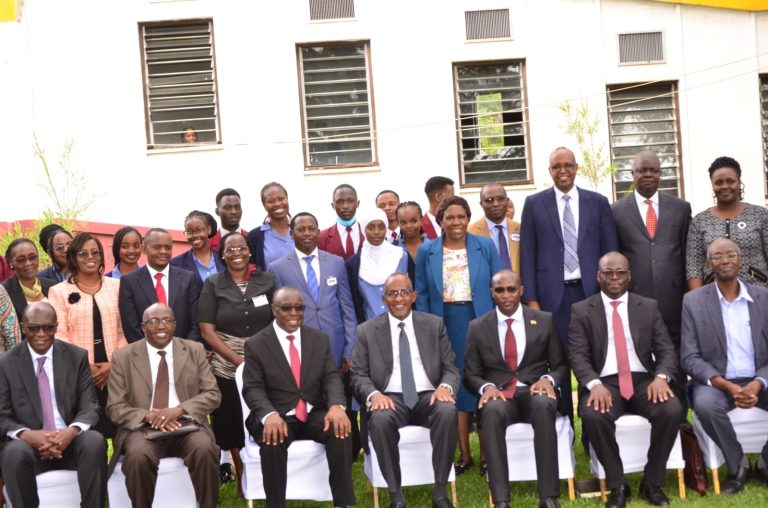 Health CS Aden Duale and KMTC CEO Dr. Kelly Oluoch join participants for a group photo during the opening of the 8th KMTC Scientific Conference in Nairobi on Wednesday.