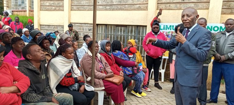 Limuru MP John Kiragu speaking with residents during an empowerment program and public participation forum on national budget estimates.