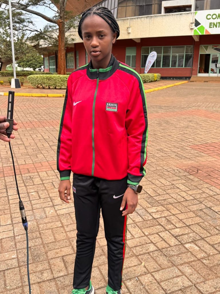 Ms Shaniz Kendi, a student from Iruma Girls' High School in Tharaka Nithi County representing Kenya at Junior Roll Ball Wold Cup at Kasarani Stadium.