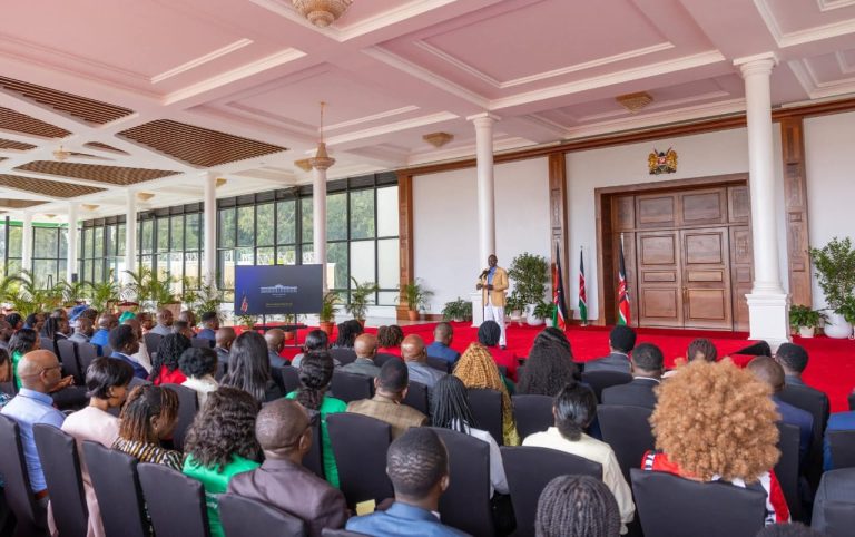President William Ruto addressing the Diaspora yesterday.